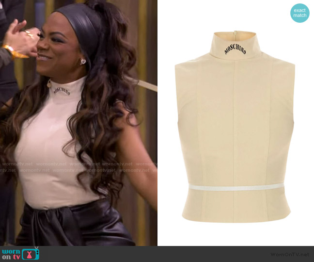 Moschino High Neck Sleeveless Top worn by Kandi Burruss on Live with Kelly and Mark