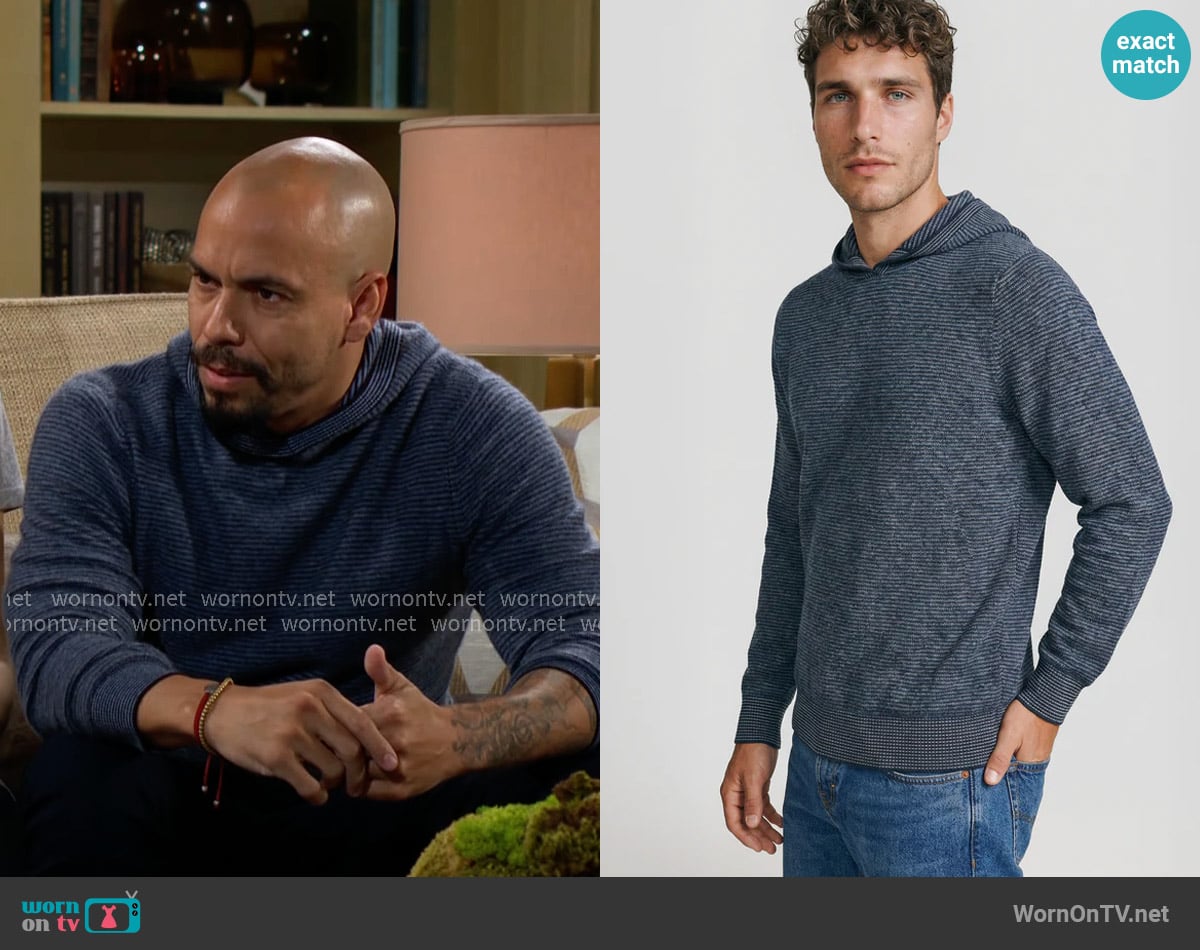 Naadam Cashmere Striped Hoodie worn by Devon Hamilton (Bryton James) on The Young and the Restless