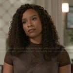 Naomi’s brown suede wrap top on Beyond the Gates