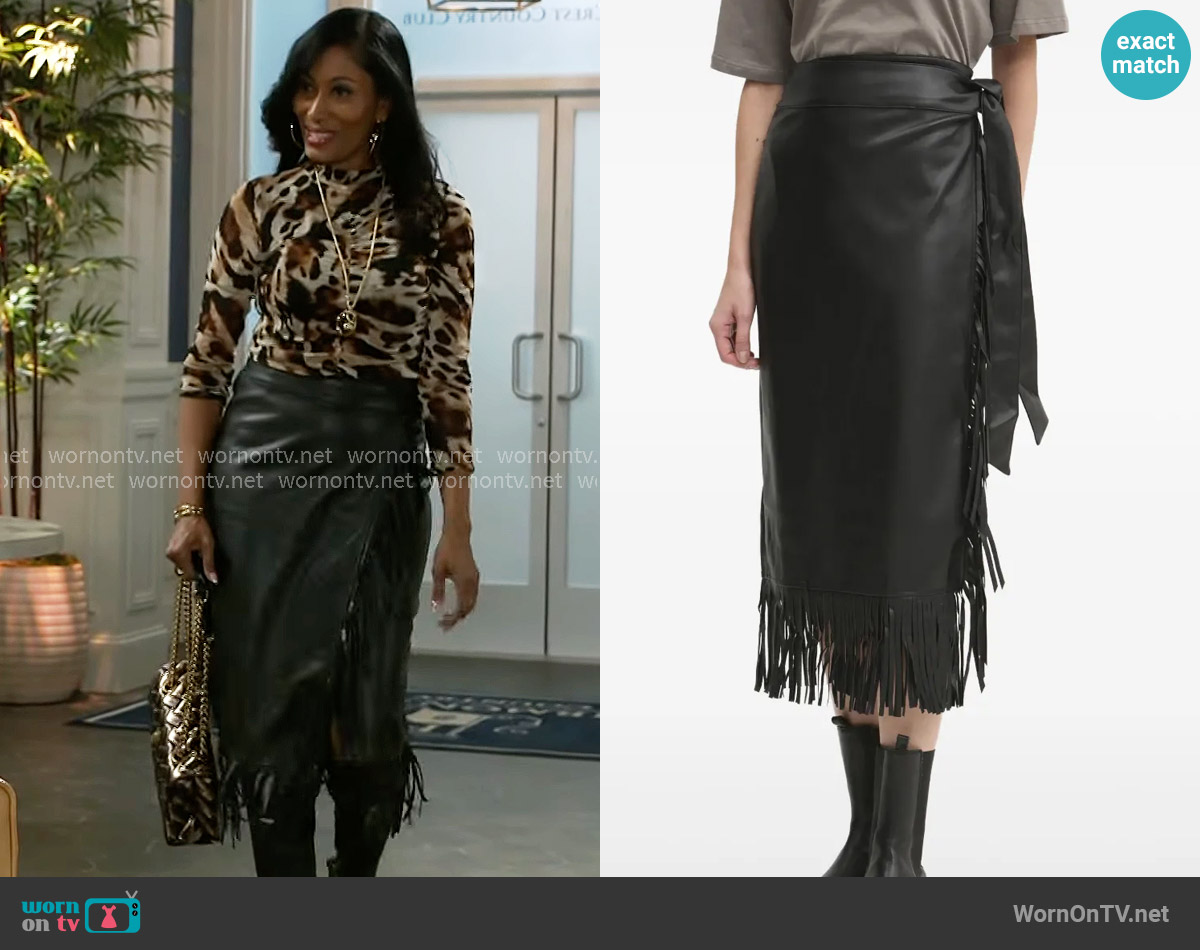 Never Fully Dressed Fringe-detail Wrap Skirt worn by Dana 'Leslie' Thomas (Trisha Mann-Grant) on Beyond the Gates