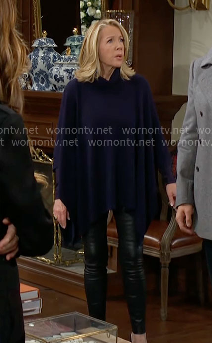 Nikki’s navy turtleneck poncho sweater on The Young and the Restless