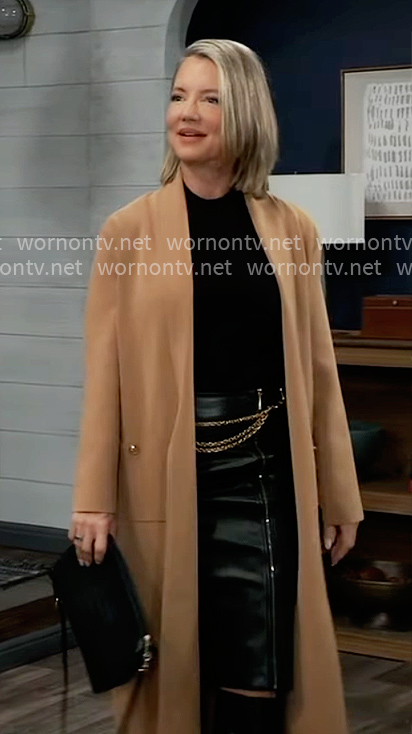 Nina’s long camel cardigan on General Hospital