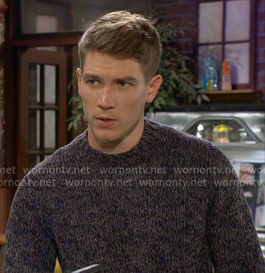 Noah’s navy marled sweater on The Young and the Restless