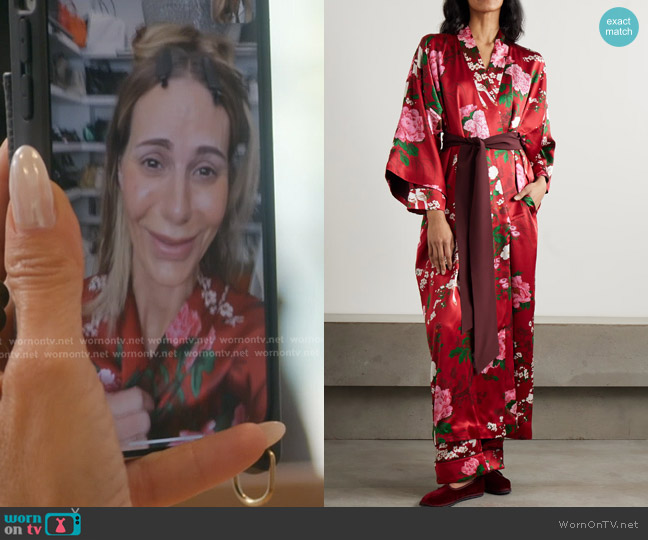 Olivia von Halle Queenie Belted Floral-print Silk-satin Robe worn by Dorit Kemsley on The Real Housewives of Beverly Hills