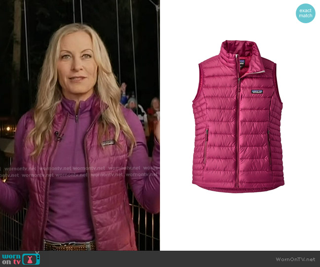 Patagonia Down Sweater Vest in Magenta worn by Becky Worley on Good Morning America