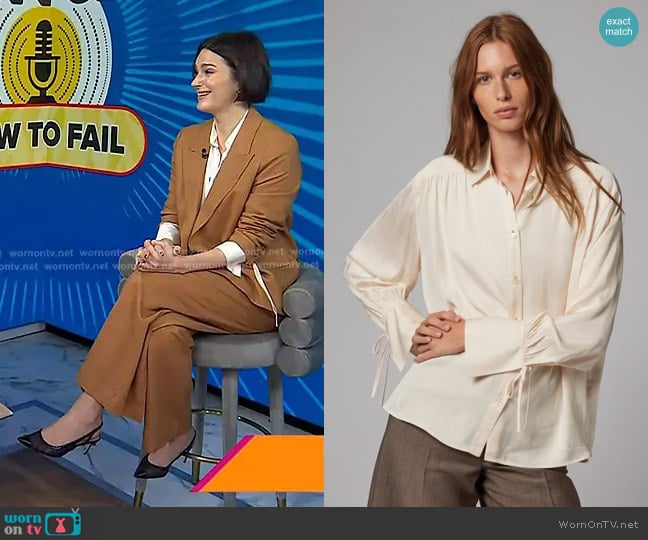 Paul Smith Gathered Blouse with Tie Sleeves in Cream worn by Elizabeth Day on Today