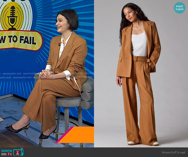 Paul Smith Textured Double-Breasted Blazer in Tan worn by Elizabeth Day on Today