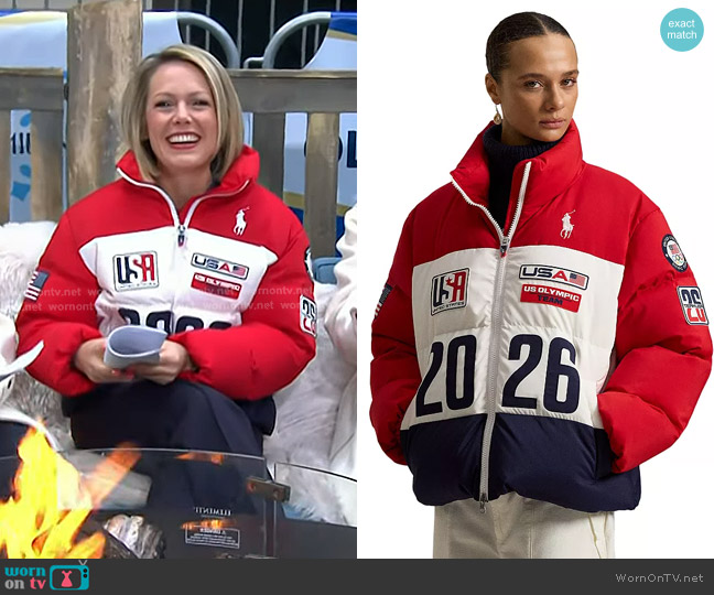 Polo Ralph Lauren Team USA Closing Ceremony Jacket in RL Red Multi worn by Dylan Dreyer on Today