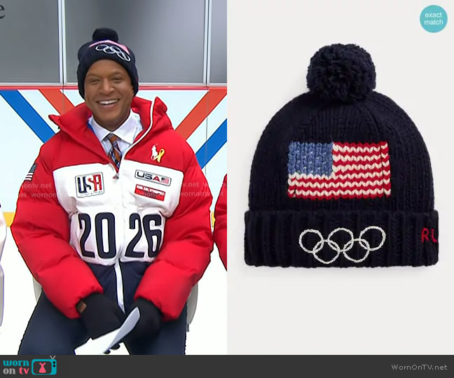 Polo Ralph Lauren Team USA Flag Wool Beanie worn by Craig Melvin on Today