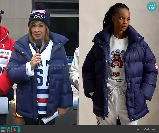 Polo Ralph Lauren Team USA Oversize Down Puffer Jacket worn by Hoda Kotb on Today
