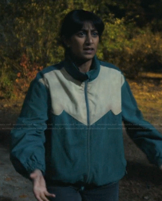 Priya’s colorblock jacket on His & Hers