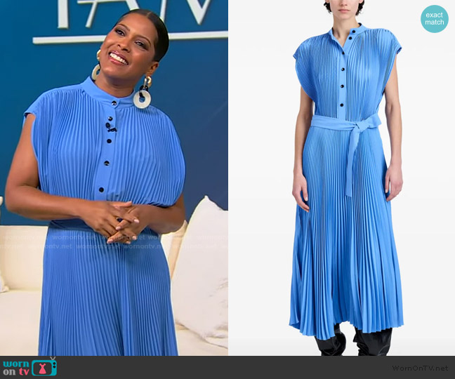 Proenza Schouler Farah pleated midi dress worn by Tamron Hall on Tamron Hall Show