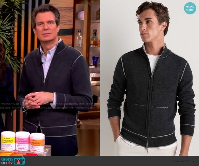 Quince Reversible Cashmere Full Zip Sweater worn by Adam Glassman on The View