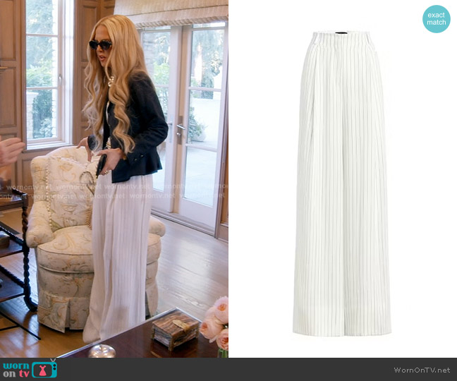 Rachel Zoe Lee Pinstriped Crepe Wide Leg Pants worn by Rachel Zoe on The Real Housewives of Beverly Hills