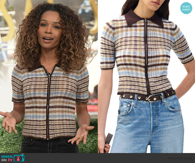 Rag and Bone Leva Short Sleeve Zip Cardigan worn by Zuri Hall on Access Hollywood
