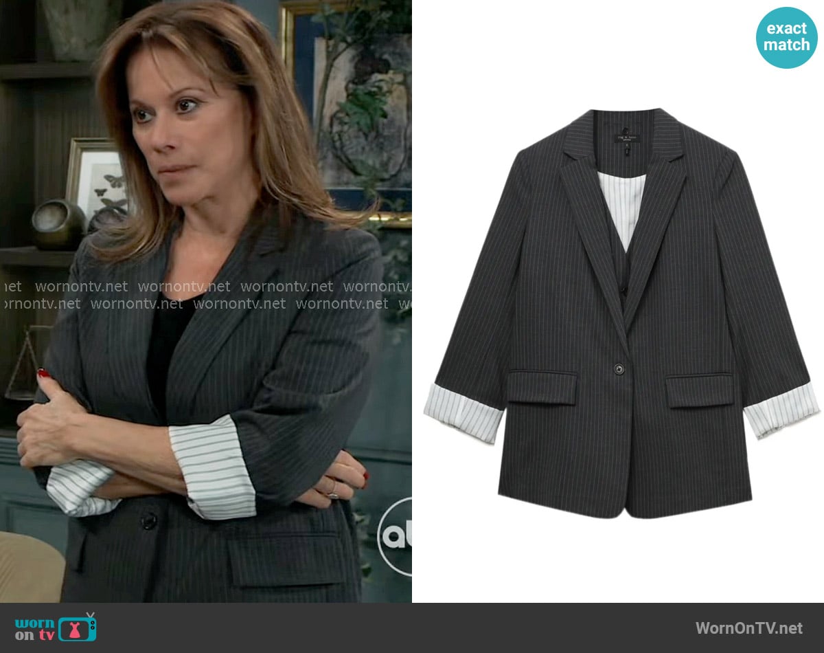 Rag and Bone Pinstripe three-quarter-sleeve blazer worn by Alexis Davis (Nancy Lee Grahn) on General Hospital