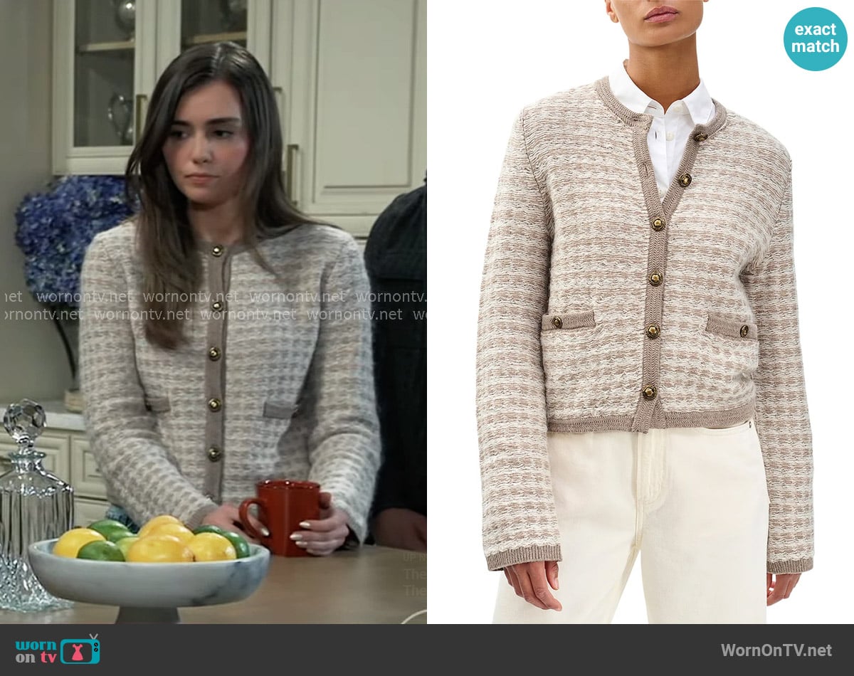 Rag and Bone Robyn Cardigan in Oat Multi worn by Emma Scorpio-Drake (Braedyn Bruner) on General Hospital