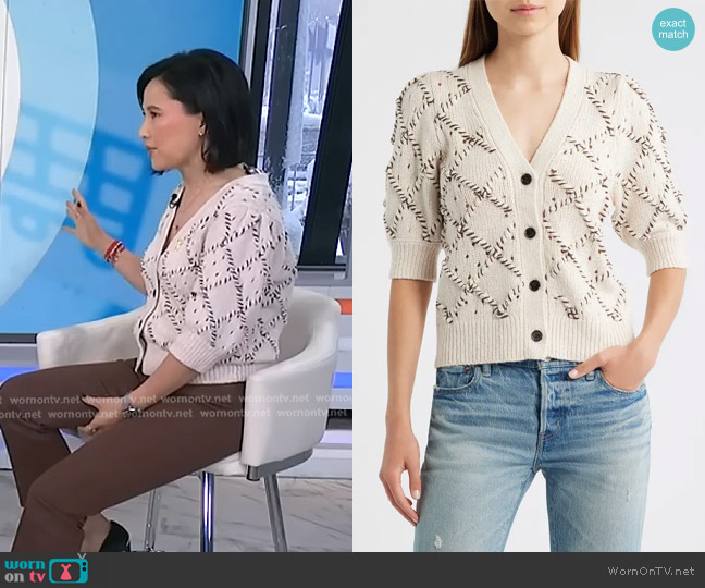 Rails Isla Whipstitch Elbow Sleeve Cardigan in Oat worn by Vicky Nguyen on Today