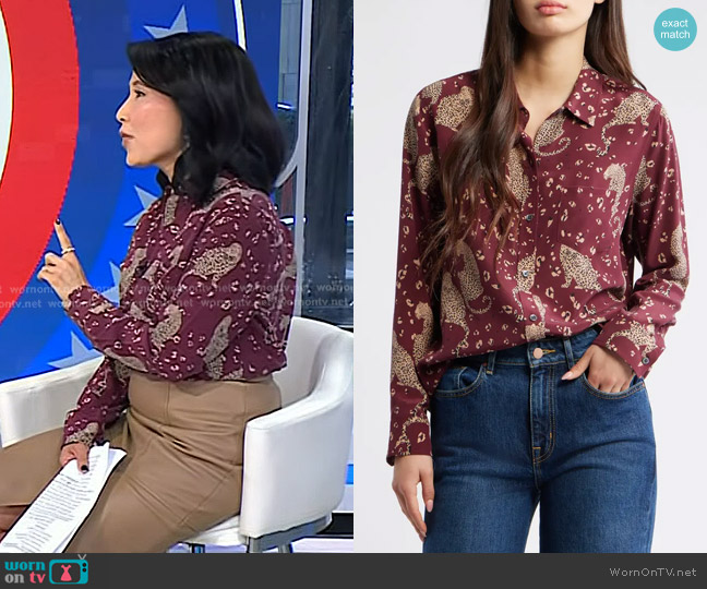 Rails Kate Shirt in Oxblood Leopard worn by Vicky Nguyen on Today