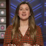 Kelly’s printed tie neck blouse on The Kelly Clarkson Show