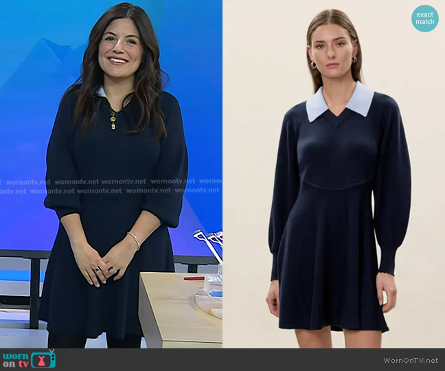 Rebecca Taylor Rhea Sweater Dress in Navy worn by Adrianna Barrionuevo Brach on Today