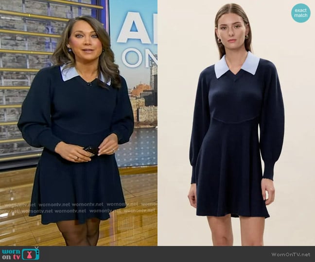 Rebecca Taylor Rhea Sweater Dress in Navy worn by Ginger Zee on Good Morning America