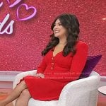 Logan Ury’s red knit dress with heart buttons on Today