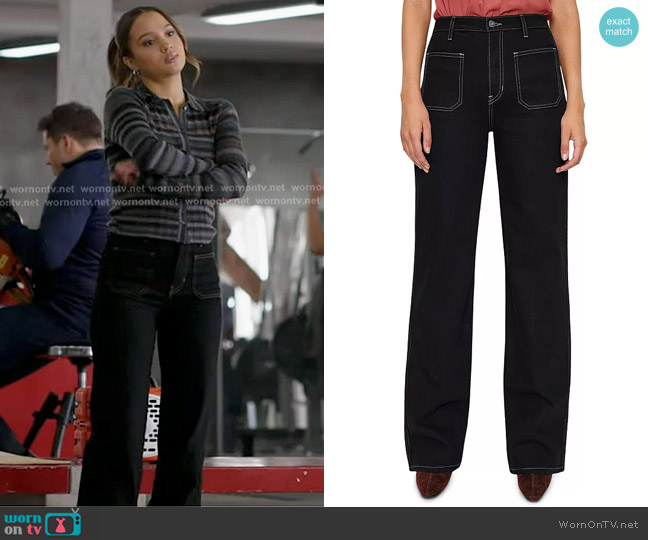 Reformation Alyssa Stretch High Rise Wide Leg Jeans in Black worn by May Grant (Corinne Massiah) on 9-1-1