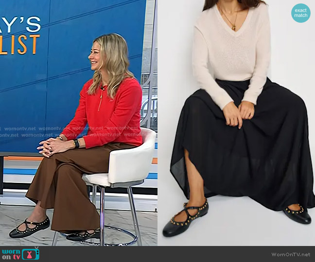 Reformation Salome Ballet Flat in Black Leather worn by Dr. Jennifer Haythe on Today