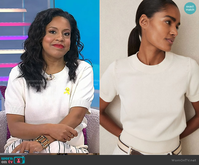 Reiss Anita Knit Crewneck Top in Ivory worn by Sheinelle Jones on Today
