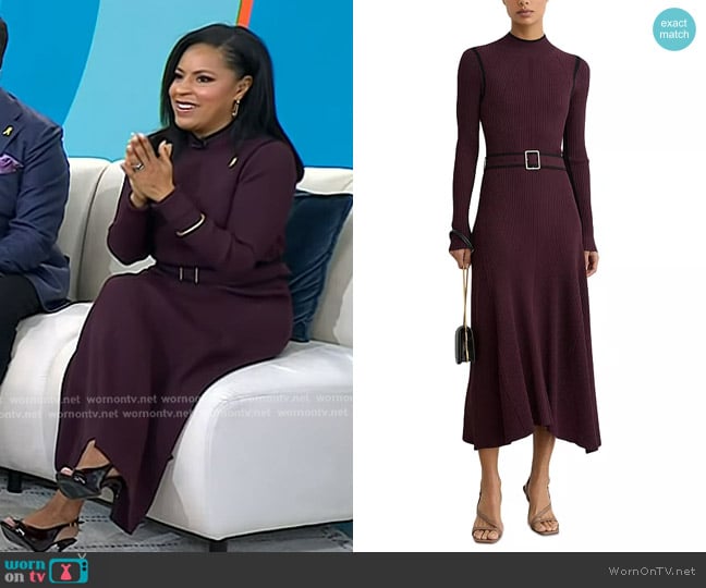 Reiss Ella Knit Dress in Burgundy/Black worn by Sheinelle Jones on Today