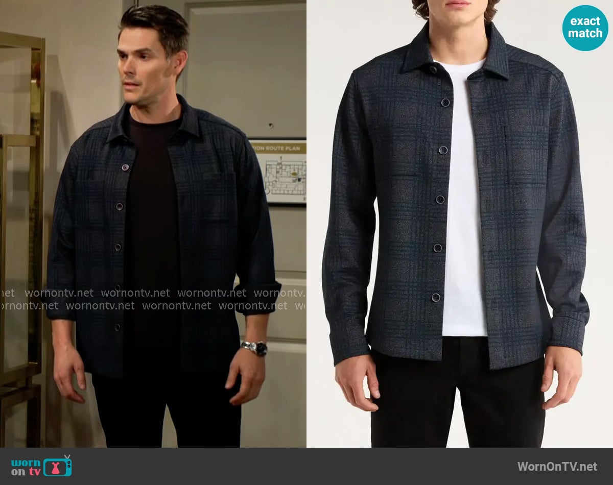 Robert Barakett Upton Plaid Double Knit Overshirt worn by Adam Newman (Mark Grossman) on The Young and the Restless