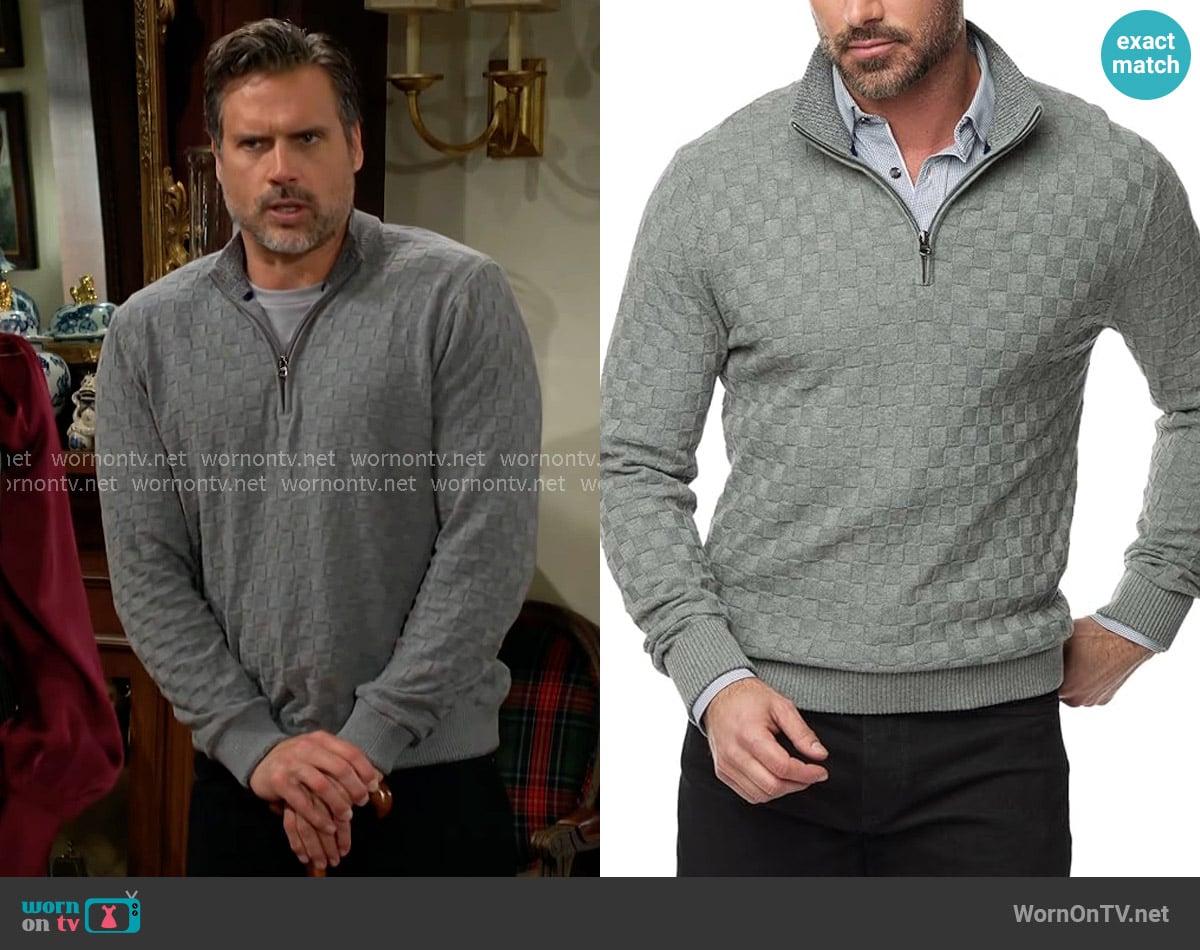Robert Graham Gavino Long Sleeve 1/4 Zip Pullover worn by Nick Newman (Joshua Morrow) on The Young and the Restless