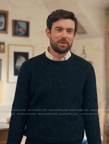 Rob’s navy speckled waffle knit sweater on The Burbs