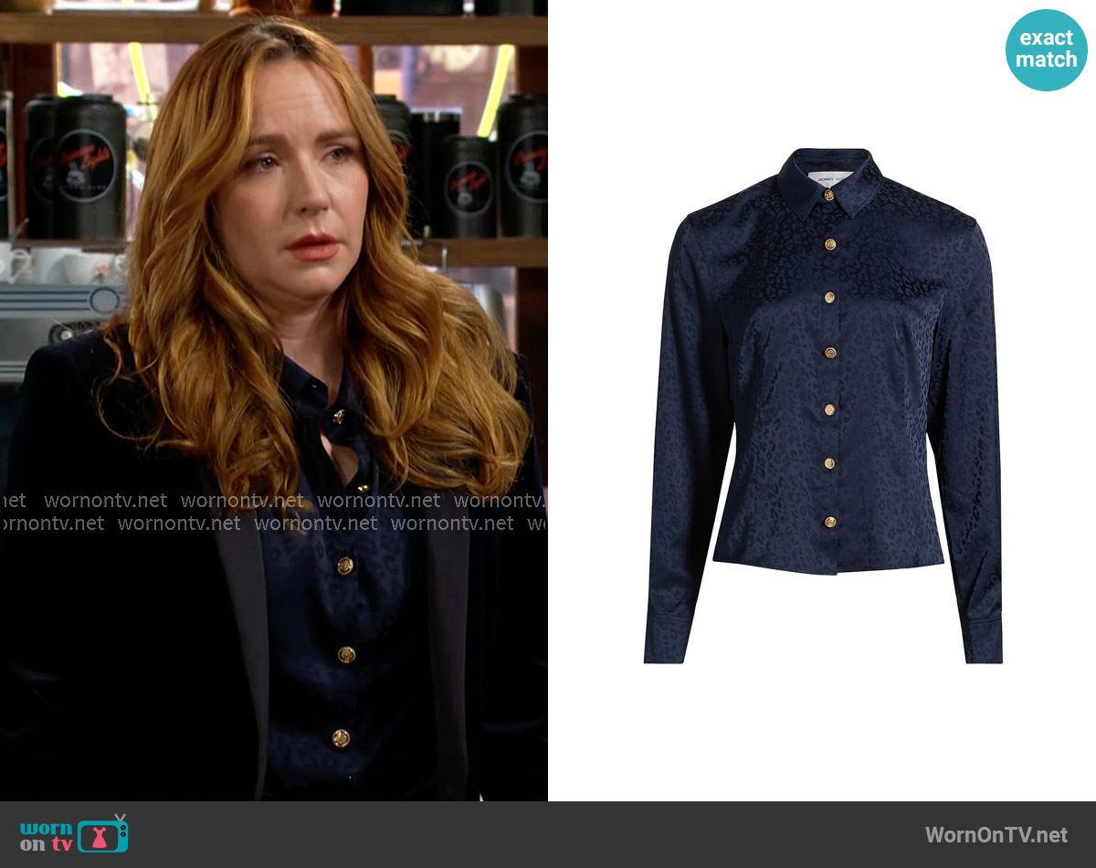 Ronny Kobo Orion Tonal Leopard Print Long-Sleeve Shirt worn by Mariah Copeland (Camryn Grimes) on The Young and the Restless