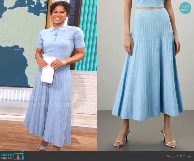 Ronny Kobo Shimmer Skirt worn by Adriana Diaz on CBS Mornings