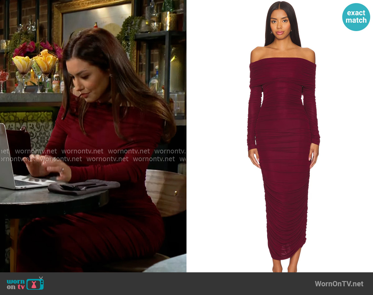 Ronny Kobo Varonica Dress in Oxblood worn by Audra Charles (Zuleyka Silver) on The Young and the Restless