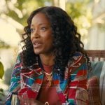 Samira’s abstract print bomber jacket on The Burbs