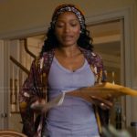 Samira’s purple floral print kimono on The Burbs