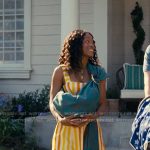 SAmira’s yellow striped midi dress on The Burbs