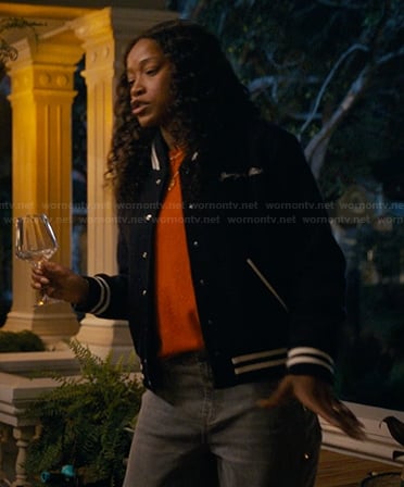 Samira’s black bomber jacket on The Burbs