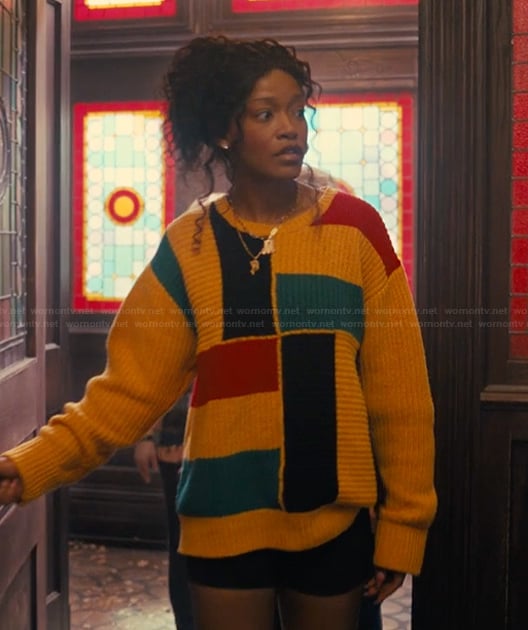 Samira’s colorblock patterned sweater on The Burbs