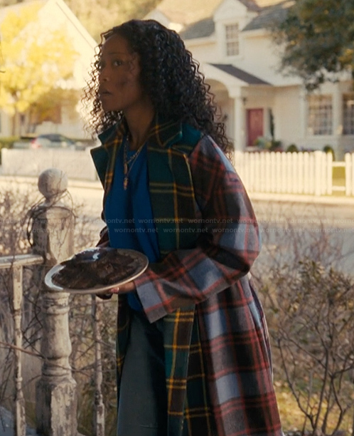 Samira’s mixed plaid coat on The Burbs
