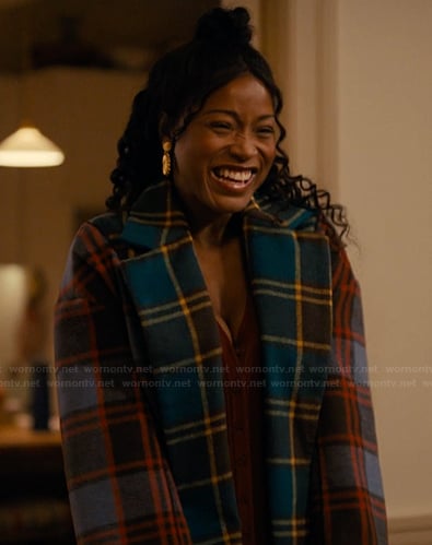 Samira’s mixed plaid coat on The Burbs