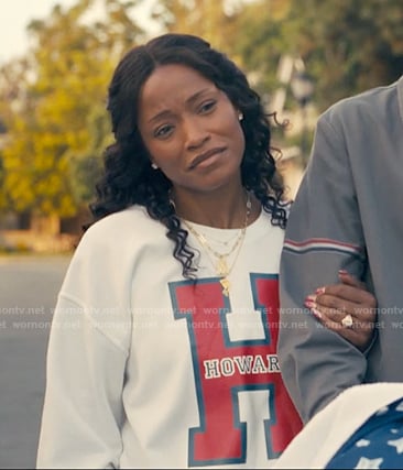 Samira’s white H print sweatshirt on The Burbs