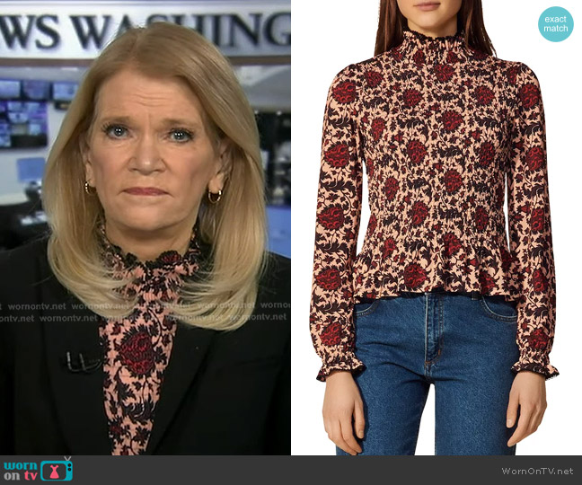 Sandro Constantin Printed Long Sleeve Tee worn by Martha Raddatz on Good Morning America