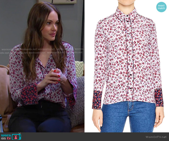 Sandro Lolita Floral-Print Silk Shirt worn by Stephanie Johnson (Abigail Klein) on Days of our Lives