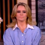 Sara’s blue contrast stripe shirt and pants on The View