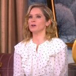 Sara’s white printed ruffle blouse on The View