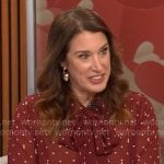 Sarah Gelman’s red printed tie-neck blouse on CBS Mornings